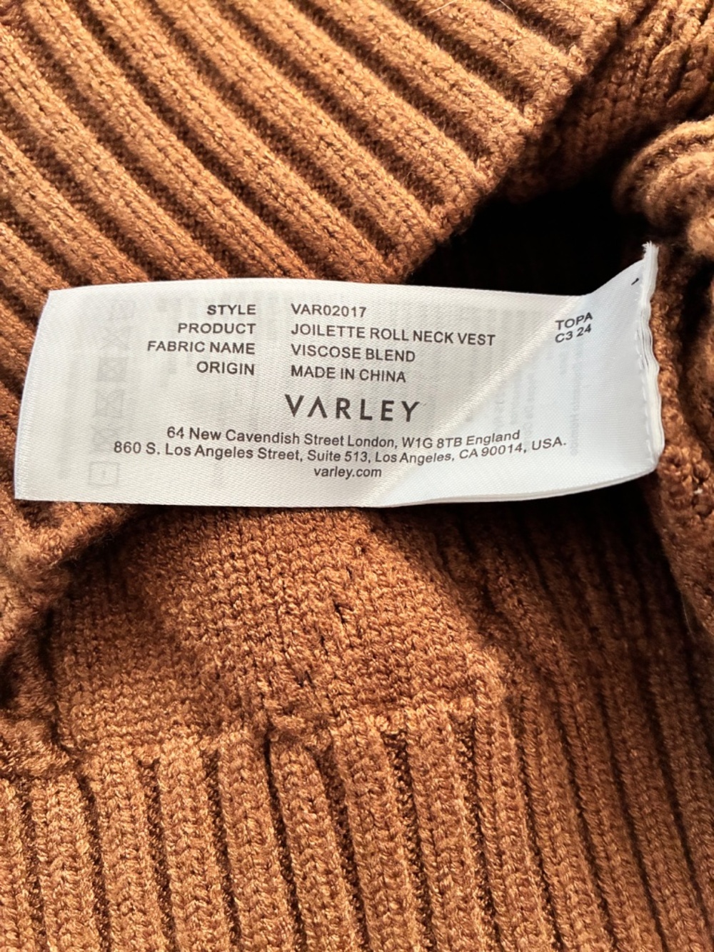 Varley Joilette Roll Neck Carmel Sweater Vest - Picture 6 of 6